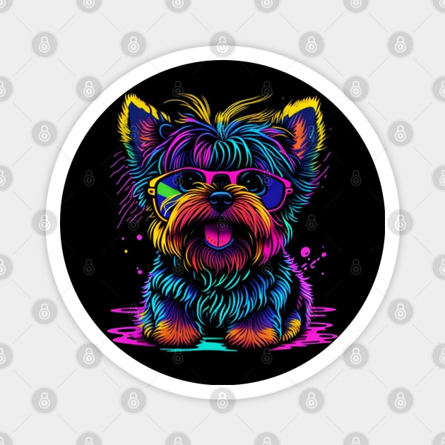 Synthwave Yorkie Magnet by BDAZ